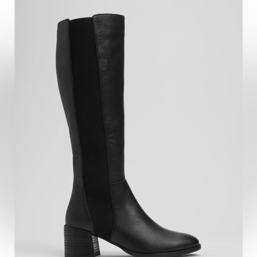 Ellen Fisher Destry Leather and Recycled Stretch Knit Boot